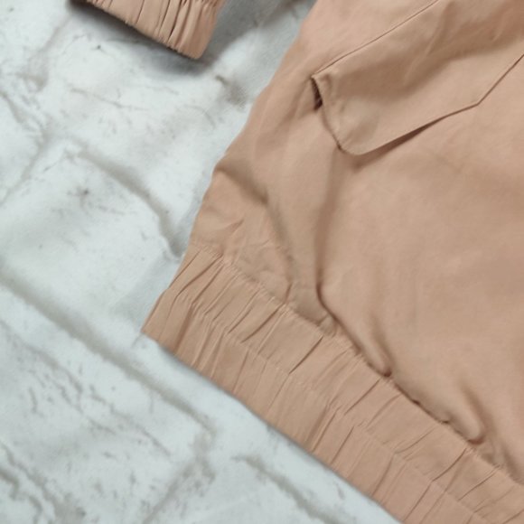 KHND Studio mens double zip ruched sleeve back bomber jacket peachy tan sz XL - Picture 8 of 8